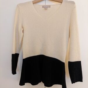 Banana Republic Cream and Black V-Neck Sweater